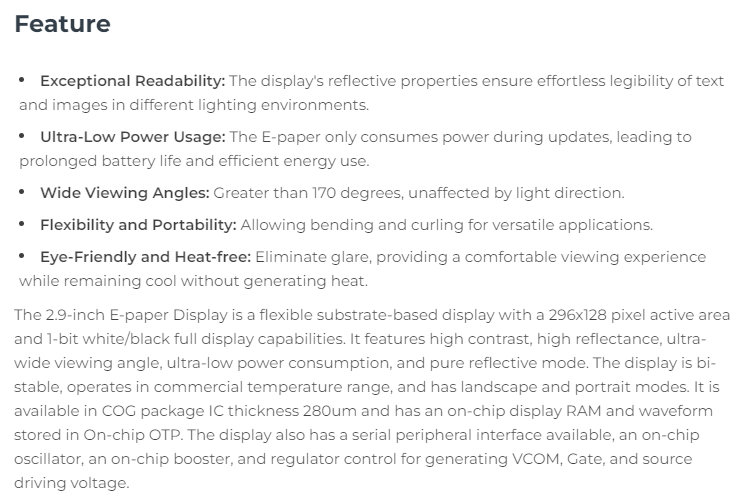 Display Epaper 2.9 - 104990852 Display Flexível Monocromático EInk EPaper